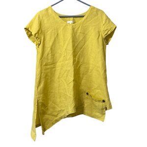 Kleen Linen Short‎ Sleeve Popover Tunic Shirt Size Small Asymmetrical Beach City